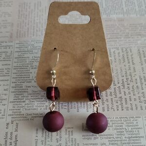 Purple Drop Earrings with Textured Beads